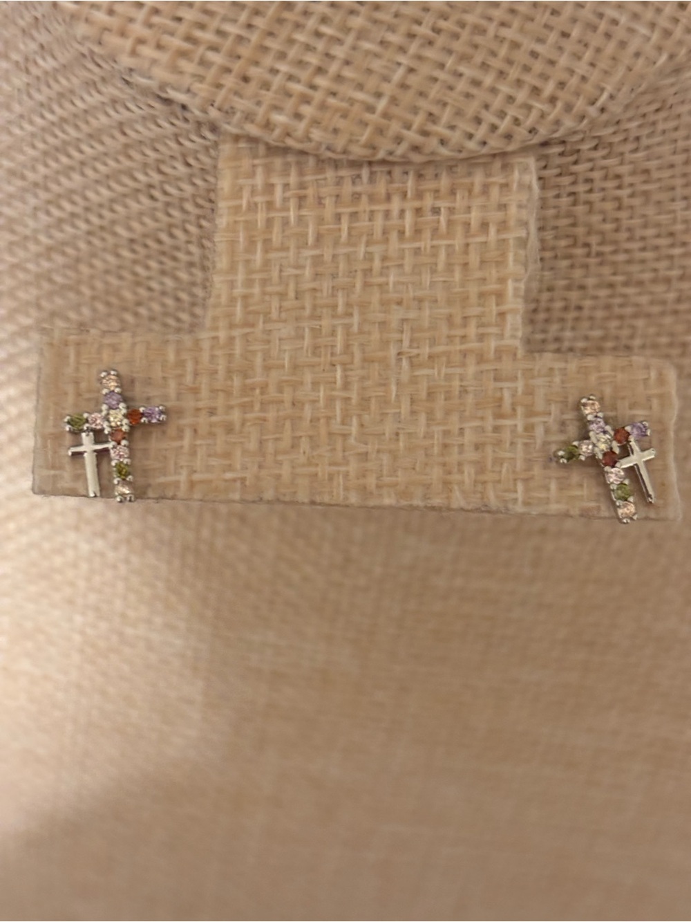 Multi-Color Cross Stud Earrings - Silver Tone